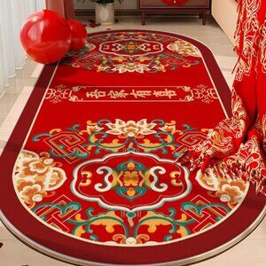 Traditional Happy Wedding Rug | Dragon Phoenix Floral Elegant Carpet Mat